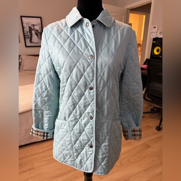 BURBERRY LONDON Quilted Robin's Egg Tiffany Blue Nova Check Lined Jacket Size XS - Picture 1 of 12